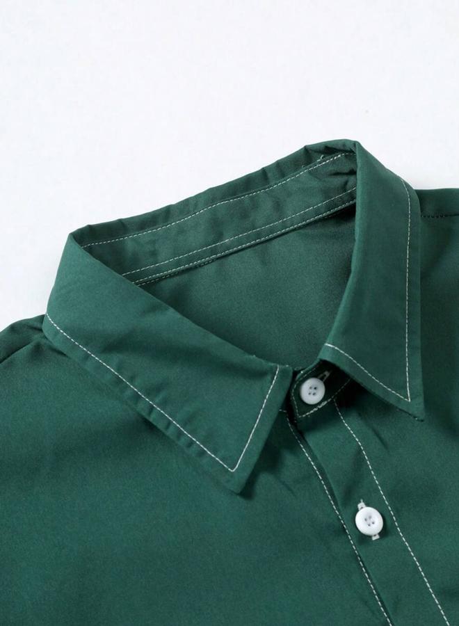 Take Two Men Dark Green Short Sleeve Shirt and Trousers Co-Ords - Image 4